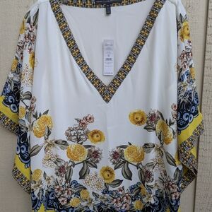 White House Black Market Relaxed Dolman Sleeve Top in White and Yellow
